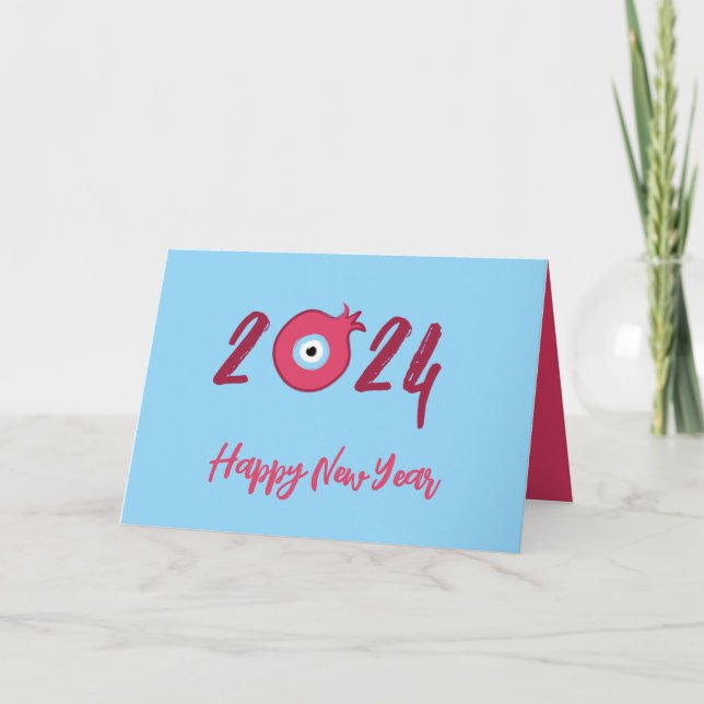 Tarjeta Festiva Buena suerte Encanto Pomegranato - Feliz Año Nuevo (Anverso)
