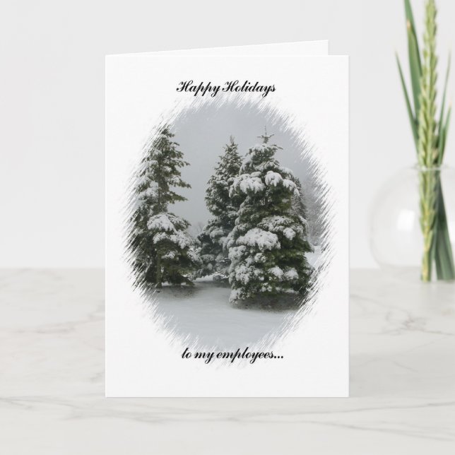 Tarjeta Festiva Buenas fiestas a mis empleados/árboles nevados (Anverso)