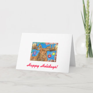 Tarjeta Festiva Buenas fiestas alces con los ornamentos