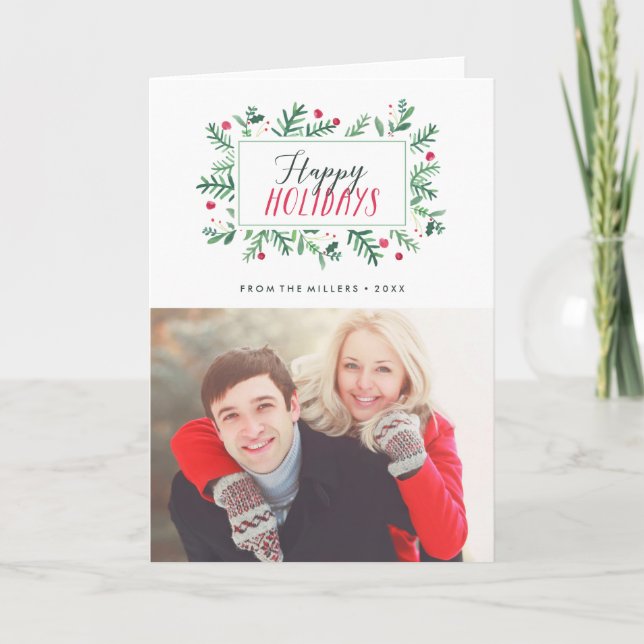 Tarjeta Festiva Buenas fiestas Botanicals pintado (Anverso)