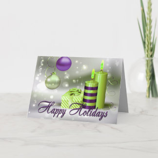 Tarjeta Festiva Buenas fiestas decoraciones verdes púrpuras