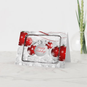 Tarjeta Festiva Buenas fiestas ornamentos rojos chispeantes