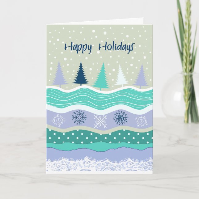 Tarjeta Festiva Buenas fiestas - papel rasgado copos de nieve de (Anverso)
