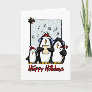 Tarjeta Festiva buenas fiestas pingüinos