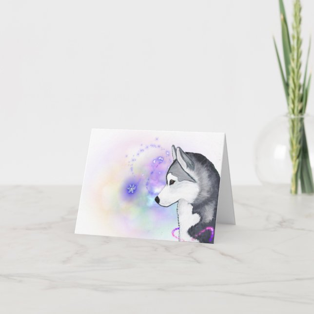Tarjeta Festiva Buenas fiestas ráfaga de nieve del husky siberiano (Anverso)