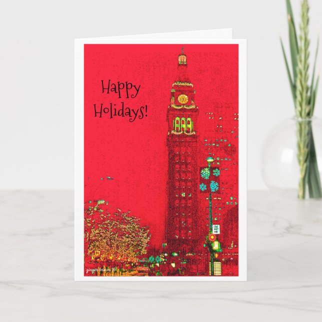Tarjeta Festiva Buenas fiestas, torre de Daniel y de Fisher, (Anverso)