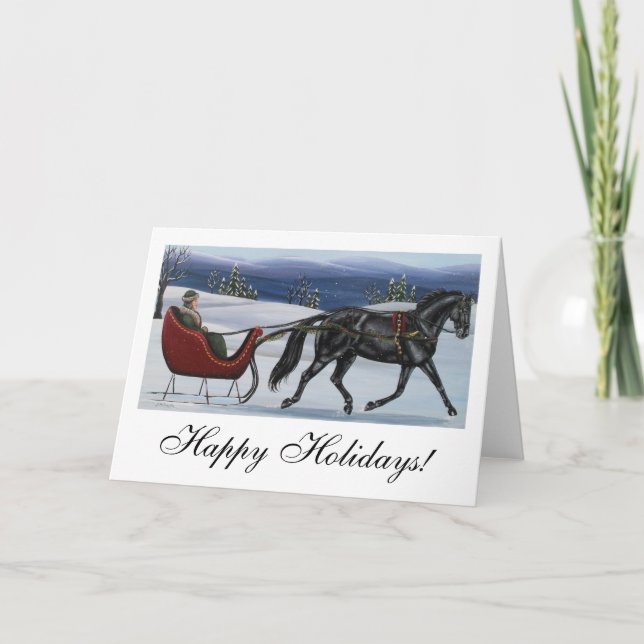 Tarjeta Festiva Buenas fiestas un trineo abierto del caballo (Anverso)