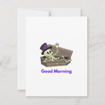 Buenos días Skeleton en un ataúd en un