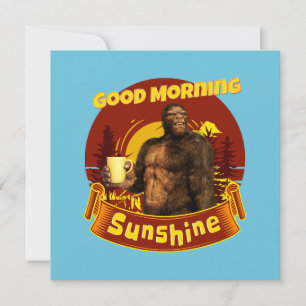 Tarjeta Festiva Buenos Días Sol Bigfoot Café Humor Arte