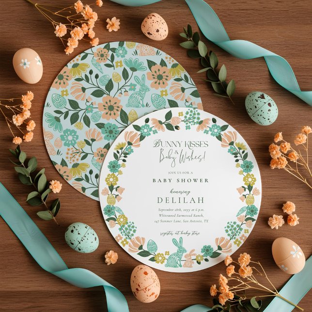 Tarjeta Festiva Buey Baby Shower Bow (Spring Wildflower Easter Bunny Baby Shower Bow Holiday Card)
