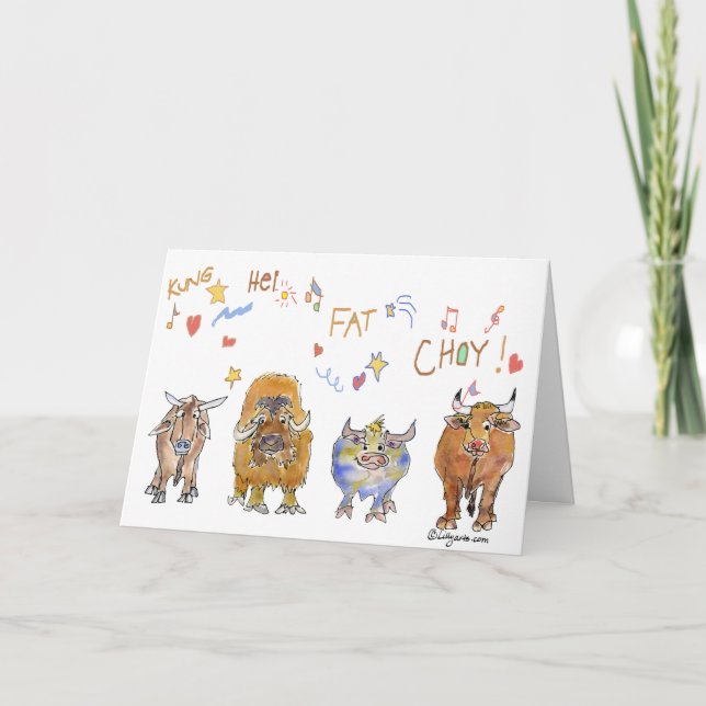 Tarjeta Festiva Buey chino del dibujo animado del Año Nuevo (Anverso)