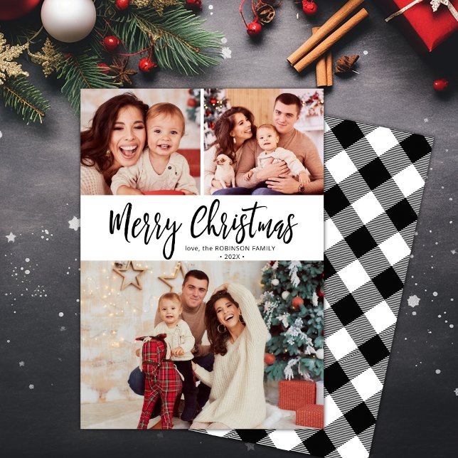 Tarjeta Festiva Búfalo blanco negro con Navidades multifoto (Subido por el creador)