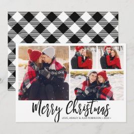 Tarjeta Festiva Búfalo blanco negro simple con 4 Collages de fotos