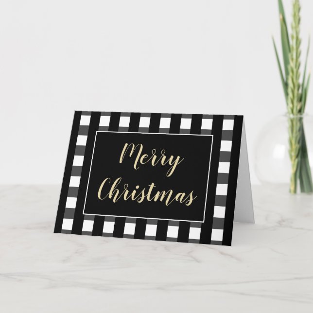 Tarjeta Festiva Búfalo Check Merry Christmas Black White (Anverso)