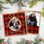 Tarjeta Festiva Búfalo negro y rojo colocado en la foto del Orname<br><div class="desc">Tarjeta navideña de festividad de ornamentos de búfalo negro y rojo</div>