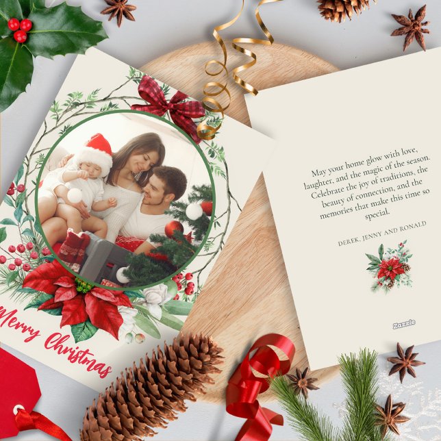 Tarjeta Festiva Búfalo revuelto Wreath Poinsettias Holly Berries (Subido por el creador)