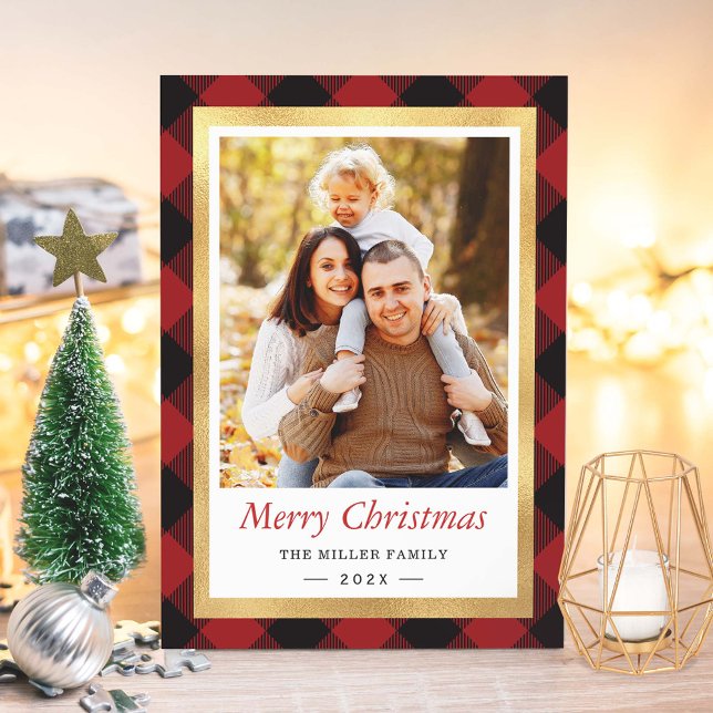 Tarjeta Festiva Búfalo Rojo con marco dorado Fotos navideñas (Subido por el creador)