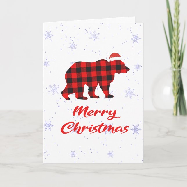 Tarjeta Festiva Búfalo rojo de oso navideño de amarre (Anverso)
