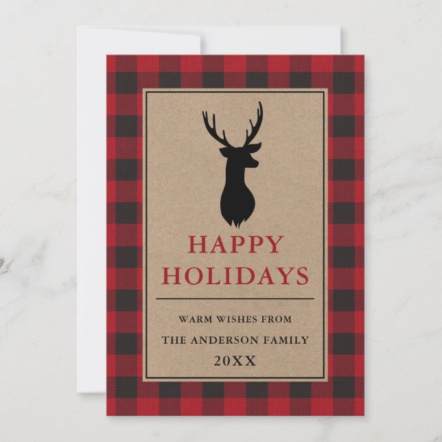 Tarjeta Festiva Búfalo Rojo Jugado Felices Fiestas Deer Kraft (Anverso)