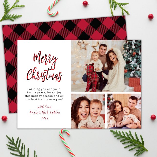 Tarjeta Festiva Búfalo Rojo Moderno Tocado 3 Navidades multifotogr (Subido por el creador)