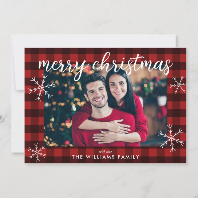 Tarjeta Festiva Búfalo Rojo Moderno Tocado Fotos navideñas de Feli (Anverso)