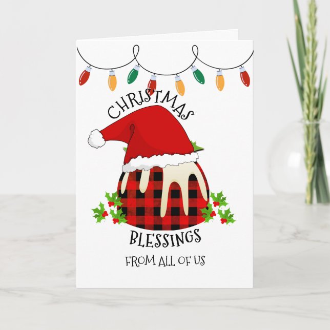 Tarjeta Festiva Búfalo rojo Navidades Santa Pudding (Anverso)