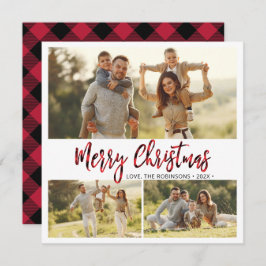 Tarjeta Festiva Búfalo Rojo Simple Tocado 3 Navidades multifotográ