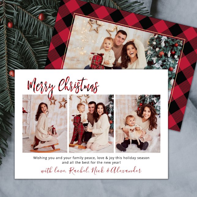 Tarjeta Festiva Búfalo Rojo Tapado Moderno 3 Navidades multifotogr (Subido por el creador)