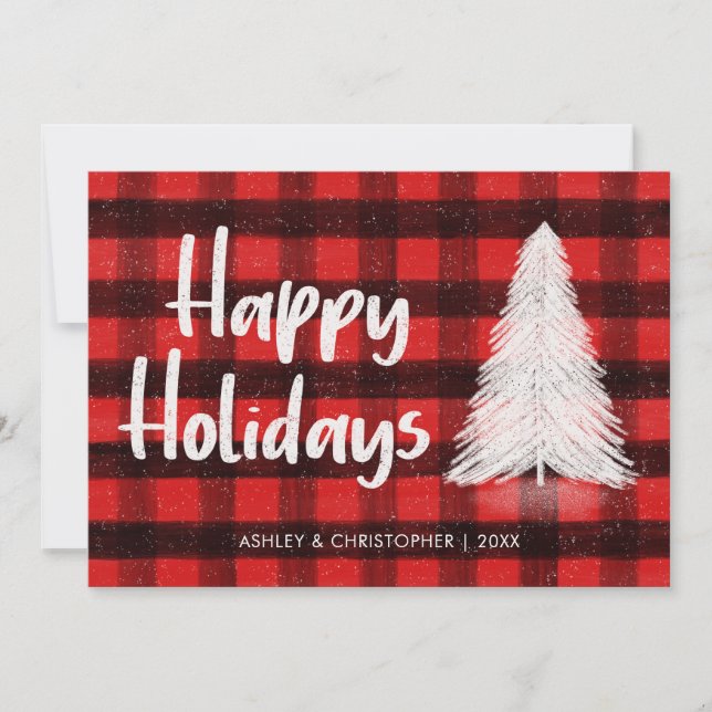 Tarjeta Festiva Búfalo Rojo Tirado Árbol Rústico de moda Feliz (Anverso)