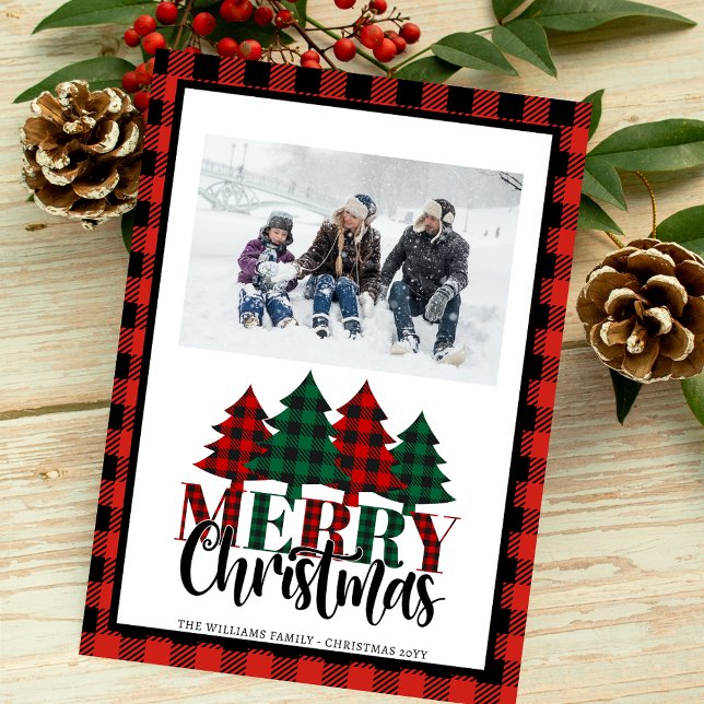 Tarjeta Festiva Búfalo rojo y verde revestido foto de árbol de Nav (Subido por el creador)