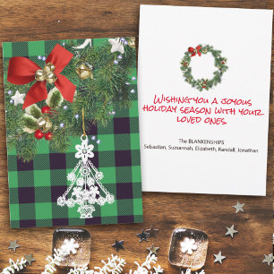 Tarjeta Festiva Bufalo Verde a Cuadros Foto Personalizada Árbol de