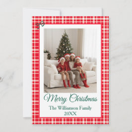 Tarjeta Festiva Buffalo Check Style Photo Frame Merry Christmas