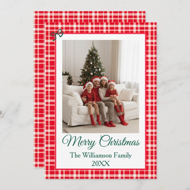 Tarjeta Festiva Buffalo Check Style Photo Frame Merry Christmas (Anverso / Reverso)