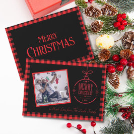 Tarjeta Festiva Buffalo negro rojo de moda pagado con foto familia