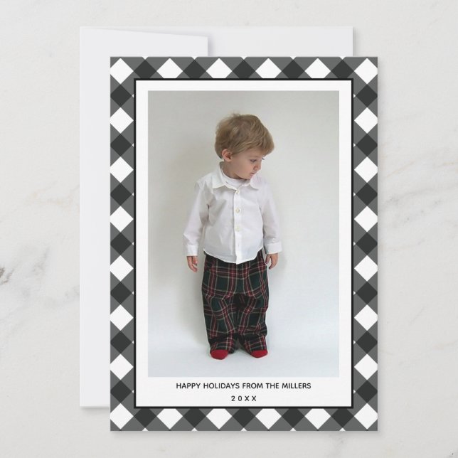 Tarjeta Festiva Buffalo Plaid Happy Holidays Card para Navidades (Anverso)