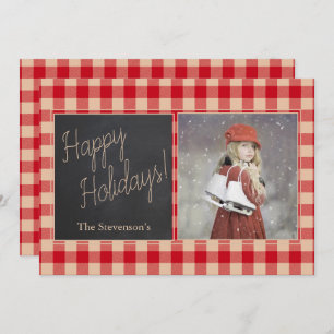 Tarjeta Festiva Buffalo Plaid Photo Happy Holidays Personalizado