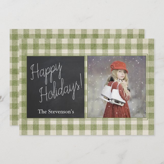 Tarjeta Festiva Buffalo Plaid Photo Happy Holidays Personalizado (Anverso / Reverso)