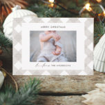 Tarjeta Festiva Buffalo tartan modern natural 1 photo Christmas<br><div class="desc">Buffalo tartan beige modern natural 1 photo Christmas holiday card. Simple,  clean elegant minimal design.</div>