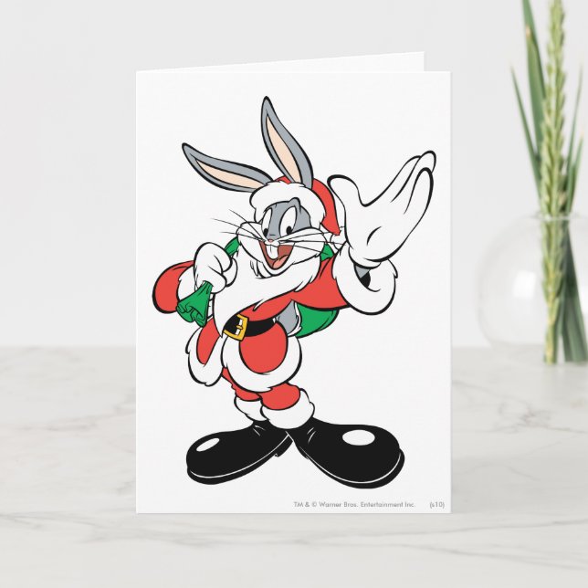 Tarjeta Festiva BUGS BUNNY™ Santa saludando (Anverso)