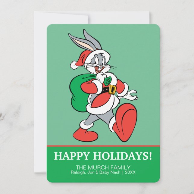 Tarjeta Festiva BUGS BUNNY™ Santa walking happily (Anverso)