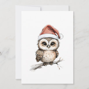 Tarjeta Festiva Búho Adorable con Gorro de Santa – Ilustración Nav
