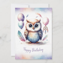 Búho Adorable de Acuarela Feliz Cumpleaños