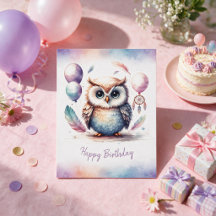 Búho Adorable de Acuarela Feliz Cumpleaños