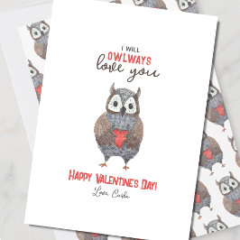 Tarjeta Festiva Búho Adorable Siempre Te Ama Día de San Valentín