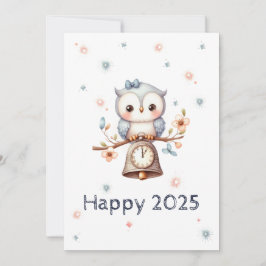 Tarjeta Festiva Búho bebé anunciando año nuevo