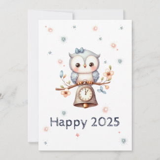 Tarjeta Festiva Búho bebé anunciando año nuevo