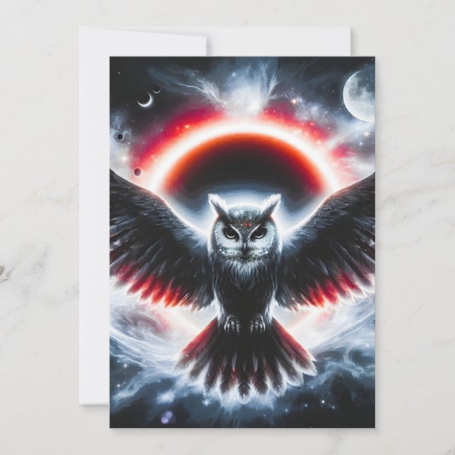 Tarjeta Festiva Búho Celestial Cósmico Místico (Anverso)