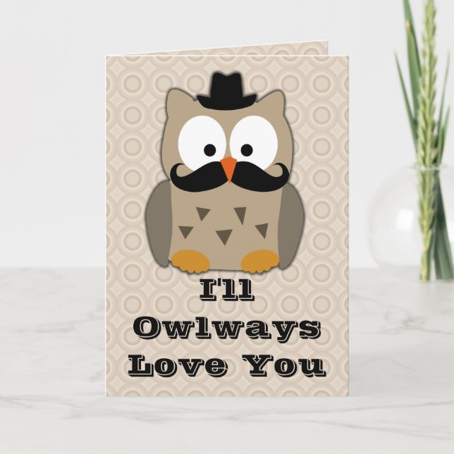 Tarjeta Festiva Búho con el día de San Valentín del bigote (Anverso)