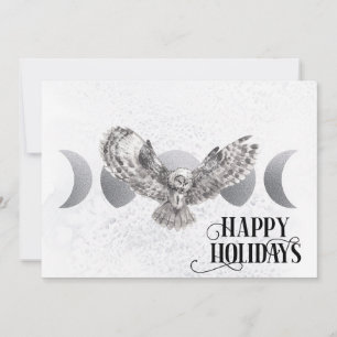 Tarjeta Festiva Búho de invierno Felices Fiestas Navideñas
