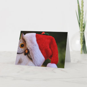 Tarjeta Festiva Búho de Navidades, búho de Papá Noel de Feliz Navi